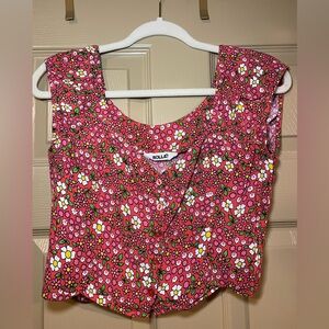 Rolla's Pink and White Cropped Floral Tank Top